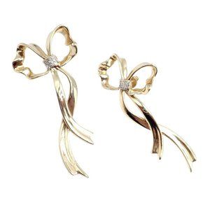 Authentic Tiffany & Co 18k Yellow Gold Diamond Large Ribbon Bow Earrings 1985